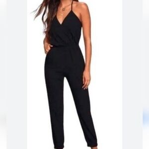 Lulu's Beautiful Elastic Cuff Leg EUC Small Black Jumpsuit